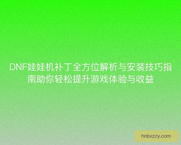 DNF娃娃机补丁全方位解析与安装技巧指南助你轻松提升游戏体验与收益